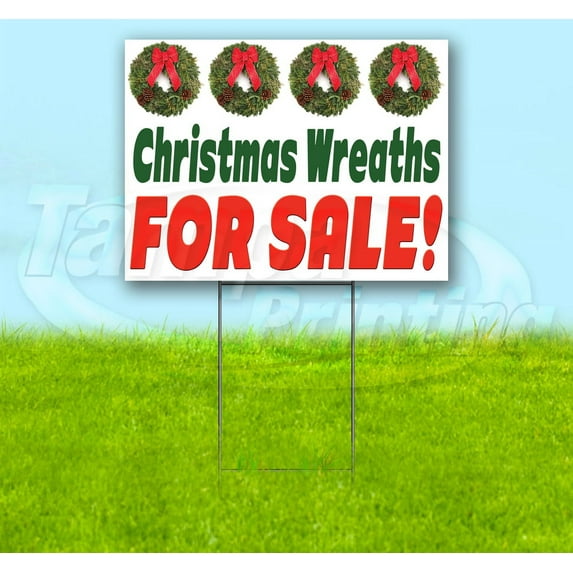 Christmas Wreaths For Sale (18" x 24") Yard Sign, Includes Metal Step Stake