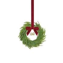 Christmas Wreaths for Front Door, 12 Inch Mini Real Touch Norfolk Pine Wreath with Cow Bell and Bow for Home Door Window Wall Indoor Outdoor Christmas Decoration