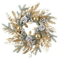 thumbnail image 1 of Christmas Wreaths for Front Door, 17.7" Gold Christmas Wreath with Pinecone Gold Ball Ornaments Branches Berries for Fireplace Window Table Centerpiece Xmas Decor, 1 of 9