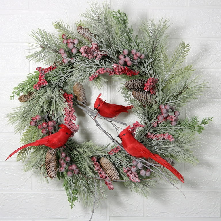 Christmas Wreaths for Front Door - 17 Inch Cardinal On Natural 