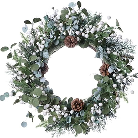 Christmas Wreaths for Front Door 20 Inch Artificial Christmas Wreath White Winter Wreath with Berries Pine Cones Pine Needles for Xmas Winter Holidays$$Home Decor, Kitchen, & Other