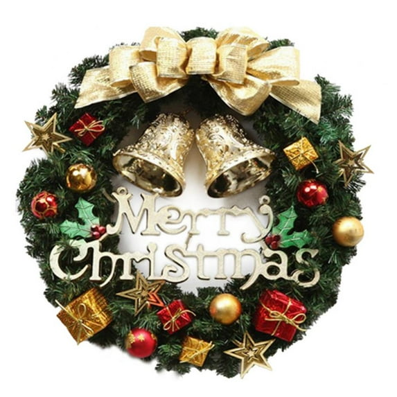 Christmas Wreaths for Front Door, Artificial Floral Christmas Garland Poinsettia Bowknot Bell Wreaths Xmas Decorations Indoors Outdoors Wall Hanging Ornaments (11.8" in Dia)
