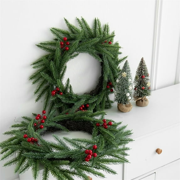 Christmas Wreaths for Front Door Artificial Greenery Wreath with Pinecones Red Berries Cedar Christmas Wreath for Wall Fireplace Windows Indoor Outdoor