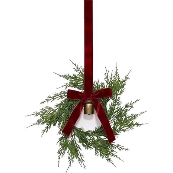 Christmas Wreaths for Front Door,Norfolk Pine Christmas Wreath with Velvet Bow and Bells,Artificial Norfolk Pine Wreath for Front Door Porch Wall Window Mantel Indoor Outdoor Xmas Decor