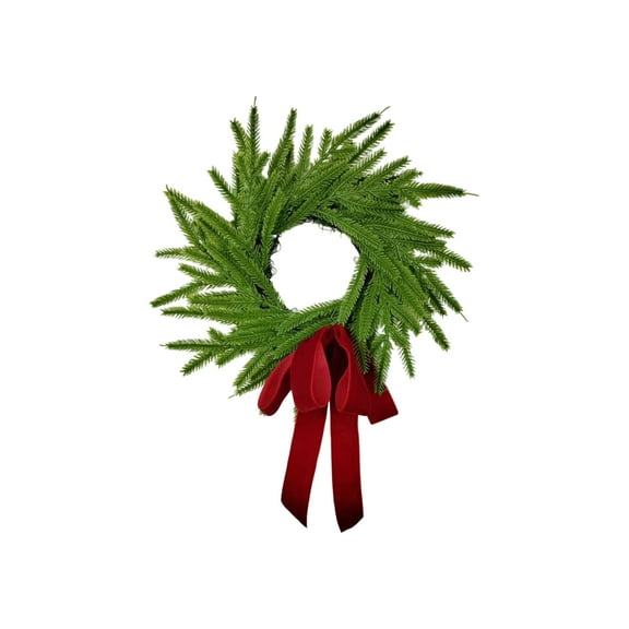 Christmas Wreaths with Red Bow for Front Door 11.8Inch Real Touch Artificial Norfolk Pine Wreath Xmas Reefs Christmas Decorations Greenery Garland for Wall Fireplace Farmhouse Indoor Outdoor Decor