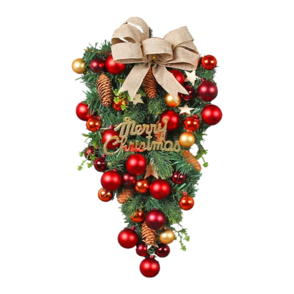 Christmas Wreaths for Front Door,Christmas Teardrop Swags,Simulation Garland Hanging with Christmas Ball for Indoor Outdoor Stairway Wall Door