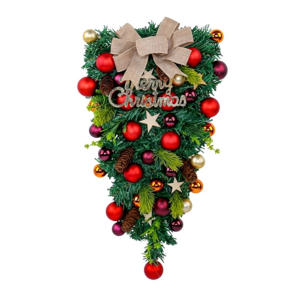 Christmas Wreaths for Front Door,Christmas Teardrop Swags,Simulation Garland Hanging with Christmas Ball for Indoor Outdoor Stairway Wall Door
