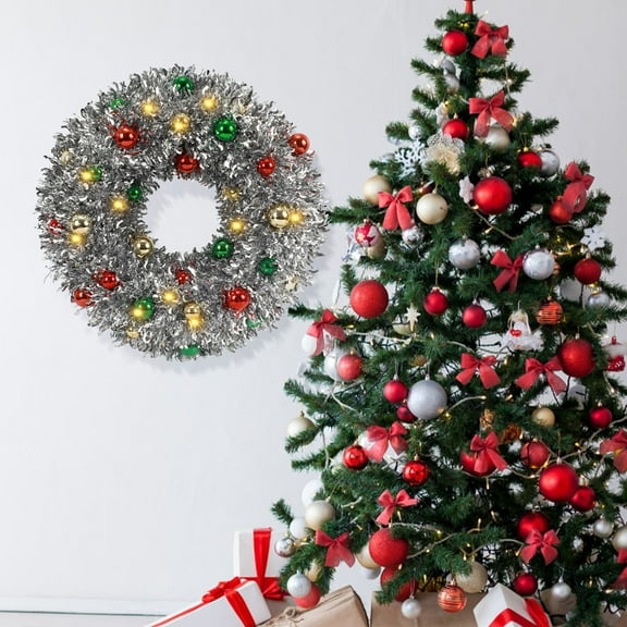 Christmas Wreaths for Front Door,Silver Indoor Outdoor Xmas Decorations Artificial PVC Wall Wreaths