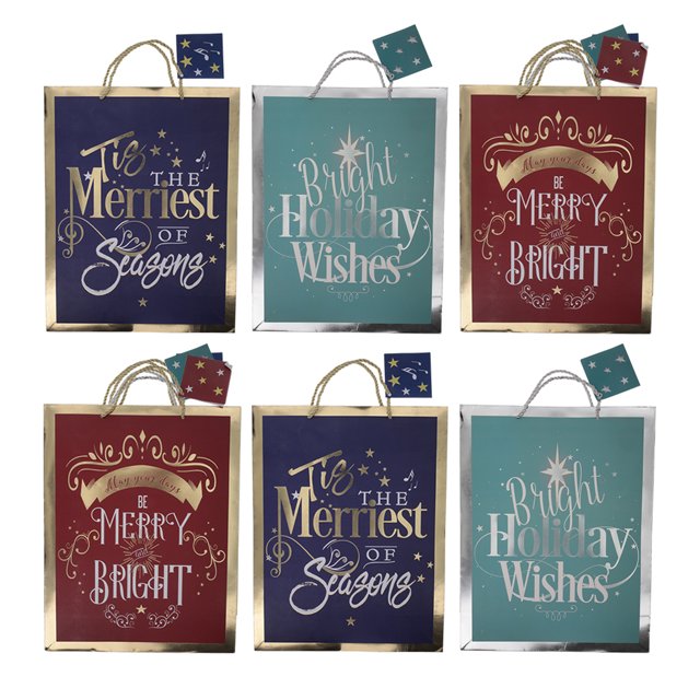 Christmas XLarge Gift Bags with Foil Hot Stamps (Pack of 6)