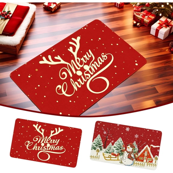 Christmas Xmas Door Floor Mat 17x30 Inch, Reindeer Red