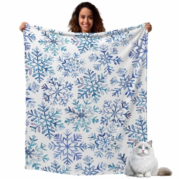 Christmas Xmas Fleece Throw Blanket Lightweight Dreamlike Blue Snowflake Fuzzy Flannel Throws Super Soft Cozy Flannel Blanket for Couch, Sofa, Bed, Travel 40"x50"
