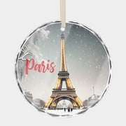Christmas Xmas Ornament of Eiffel Tower Paris France with Snow French Ornaments for Travel Keepsake 3" Premium Crystal Glass Christmas Ornament Vacation Memory Souvenir Xmas Tree Gift Ornaments