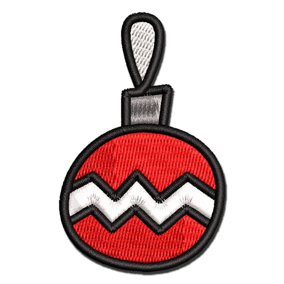 Christmas Xmas Ornament Zig Zag Doodle Applique Multi-Color Embroidered Iron-On Patch - 2.5 Inch Small