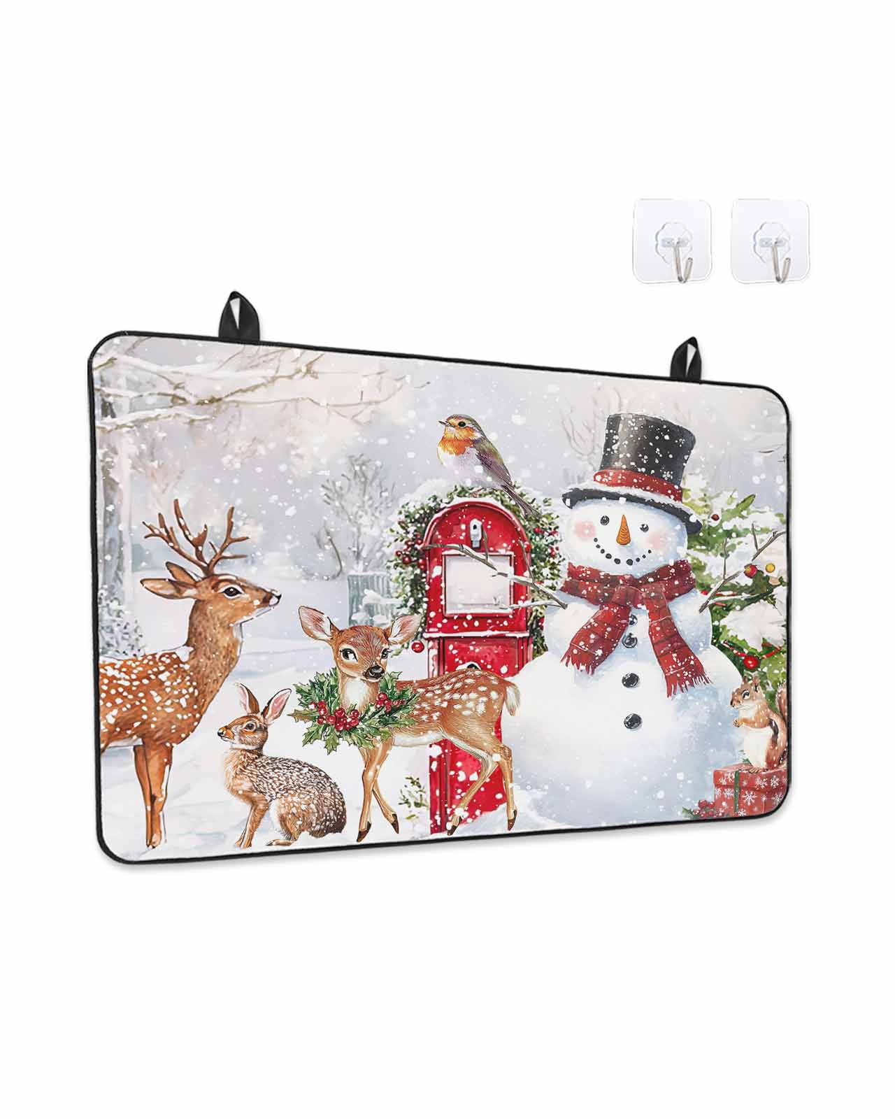 Christmas Xmas Stove Top Covers for Electric Stove, 28'x20'' Tree Snowman Deer Bird Red Balls Glass Ceramic Stove Cover Foldable Rubber Mat Heat Resistant Cooktop Protector for Kitchen