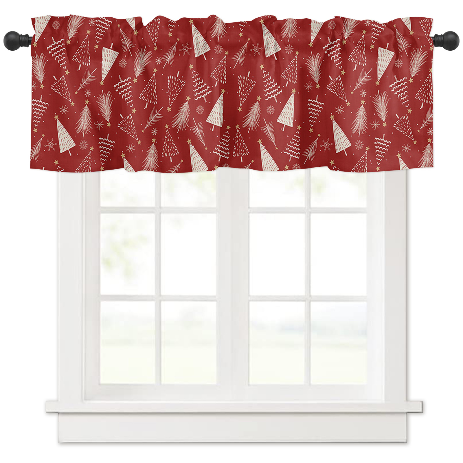 Christmas Xmas Tree Curtain Valances for Windows Treatment Tier