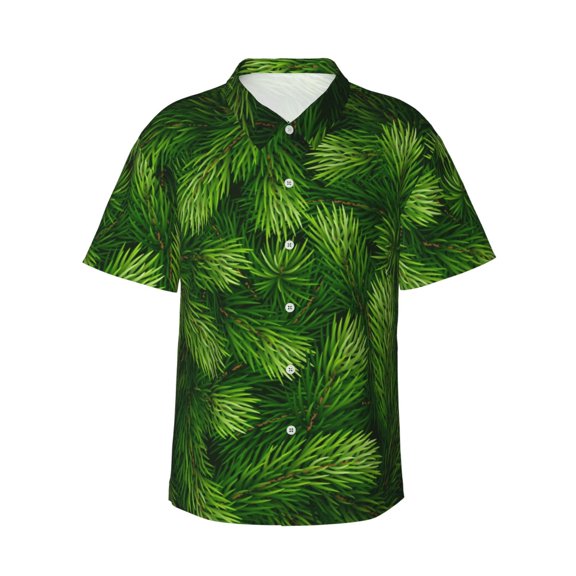 Christmas Xmas Tree Men's 3d Print Casual Button Down Shirts, Novelty Hawaiian Short Sleeves M