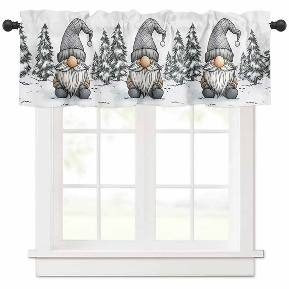 Christmas Xmas Valances for Windows, Tree Winter Snowflake Gnome Light Filtering Window Treatment Valances, Rod Pocket Small Curtains for Kitchen/Bathroom, 60"x14"