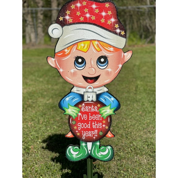 Christmas Yard Art Boy Elf with Bulb