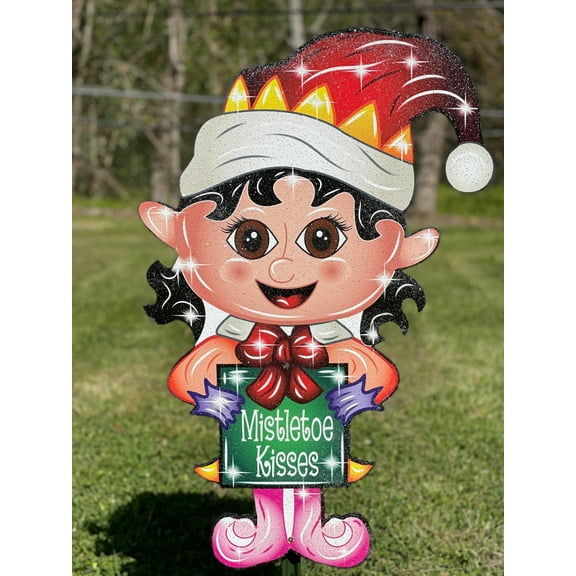 Christmas Yard Art Girl Elf with Present