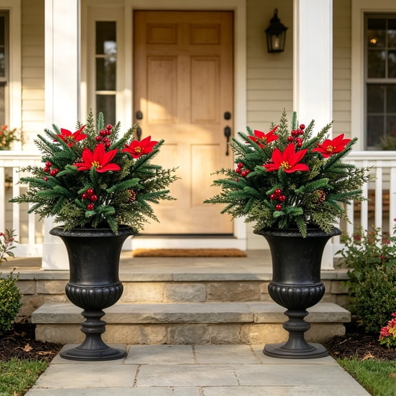 Christmas Yard Decorations, Artificial Garden Shrub with Metal Ground Stake & Realistic Holiday Foliage, Outdoor Front Yard Porch Walkway Lawn Border Decor for Christmas Garden Enthusiasts-A