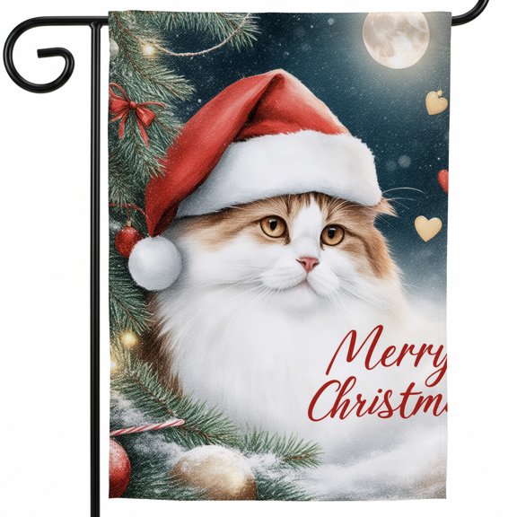 Christmas Yard Flag,A cat wearing a santa hat sitting in front of a Christmas tree,Large Christmas Flag for Outside,Welcome Flag,Outdoor Xmas Decor