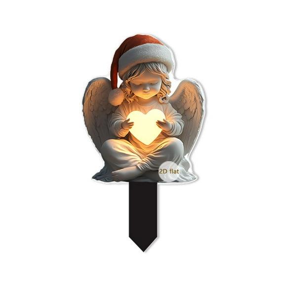 Christmas Yard Stake – 2D Acrylic LED Lighted Angel with Heart, Outdoor Holiday Lawn Decoration, Weather-Resistant Garden Ornament for Patio, Pathway, or Yard