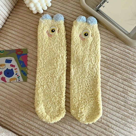 Christmas Yellow Non-Slip Hospital Socks Autumn Socks1 Pair Fuzzy Socks Ear Design Tube Socks Cute Animal Socks Fluffy Soft Winter Warm Socks Christmas Easter Giftsfor Women