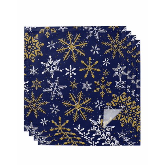 Christmas Yellow Snowflake Cloth Napkins Set of 4 Reusable Dinner Napkins, Winter Xmas Blue Simple Cocktail Napkin Washable Table Napkins for Wedding/Holiday Party/Baby Shower 20"x20"
