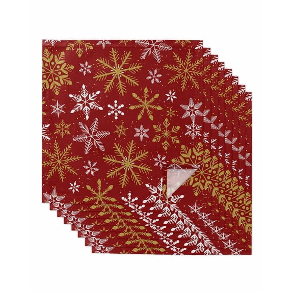 Christmas Yellow Snowflake Cloth Napkins Set of 8 Reusable Dinner Napkins, Winter Xmas Classic Red Cocktail Napkin Washable Table Napkins for Wedding/Holiday Party/Baby Shower 20"x20"