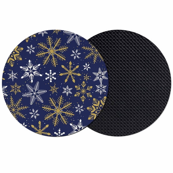 Christmas Yellow Snowflake Coasters Set of 2, Absorbent Coasters for Drinks, Winter Xmas Blue Simple Coaster for Desk Coffee Table Protection, Home Decor House Warming Gifts 4"
