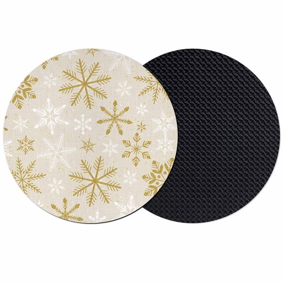 Christmas Yellow Snowflake Coasters Set of 2, Absorbent Coasters for Drinks, Winter Xmas Retro Beige Coaster for Desk Coffee Table Protection, Home Decor House Warming Gifts 4"