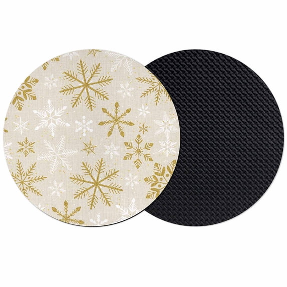 Christmas Yellow Snowflake Coasters Set of 2, Absorbent Coasters for Drinks, Winter Xmas Retro Beige Coaster for Desk Coffee Table Protection, Home Decor House Warming Gifts 4"