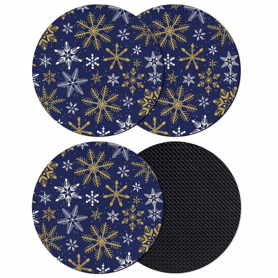 Christmas Yellow Snowflake Coasters Set of 4, Absorbent Coasters for Drinks, Winter Xmas Blue Simple Coaster for Desk Coffee Table Protection, Home Decor House Warming Gifts 4"