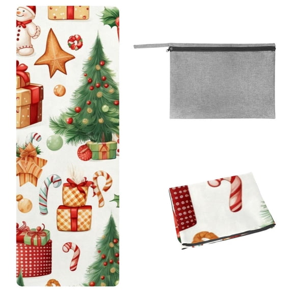 Christmas Yoga Towel with Storage Bag, 72.8"x26.8" - Suitable for Yoga, Pilates, Fitness, Hot Yoga, and More