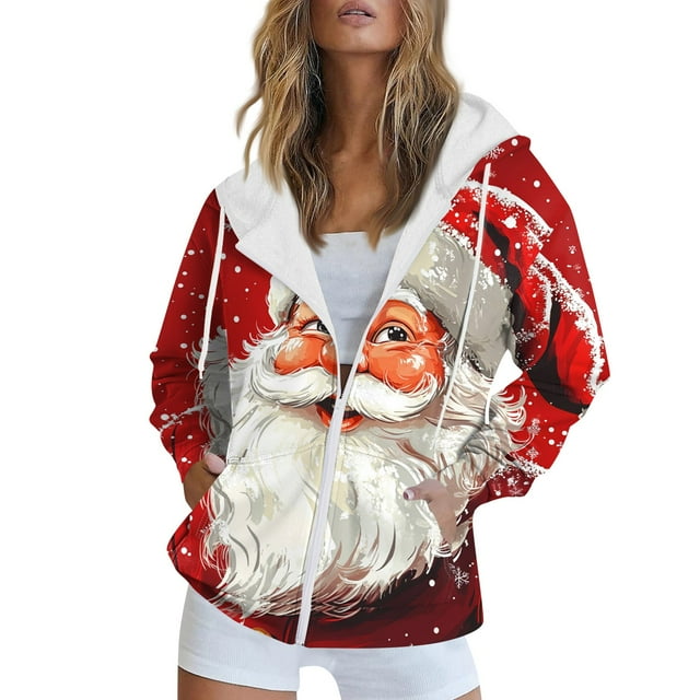 Christmas Zip Up Hoodies for Teen Girls Christmas Tree Graphic Hooded