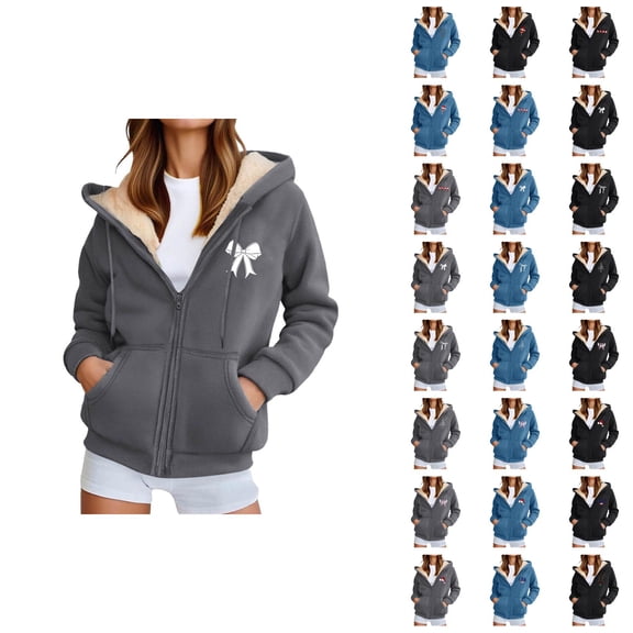 Christmas Zip Up Hoodies for Women 2025 Long Sleeve Fleece Lined Xmas Hooded Sweatshirt with Pockets Jacket Coat