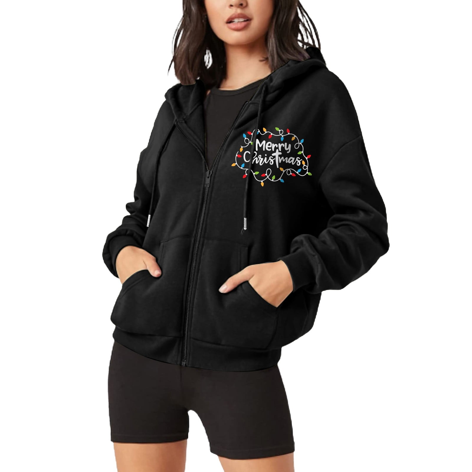 Casual Long Sleeve Hoodie Christmas Zipper Fashion Regular Sweatshirt