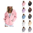 thumbnail image 1 of Christmas Zip Up Hoodies for Women Long Sleeve Xmas Santa Graphic Hooded Sweatshirt with Pockets Jacket Coat Outerwear, 1 of 7