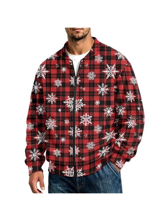 Christmas Zip Up Jacket for Men Long Sleeve Funny Xmas Christmas Printed Jackets Funny Relaxed Fit Full Zip Sweater Jacket for Christmas Gifts Coats