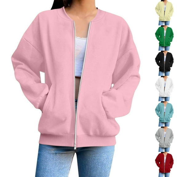 Christmas Zip up Jackets Women - Travel Casual Long Sleeve Full Zipper Sweatshirt No Hood