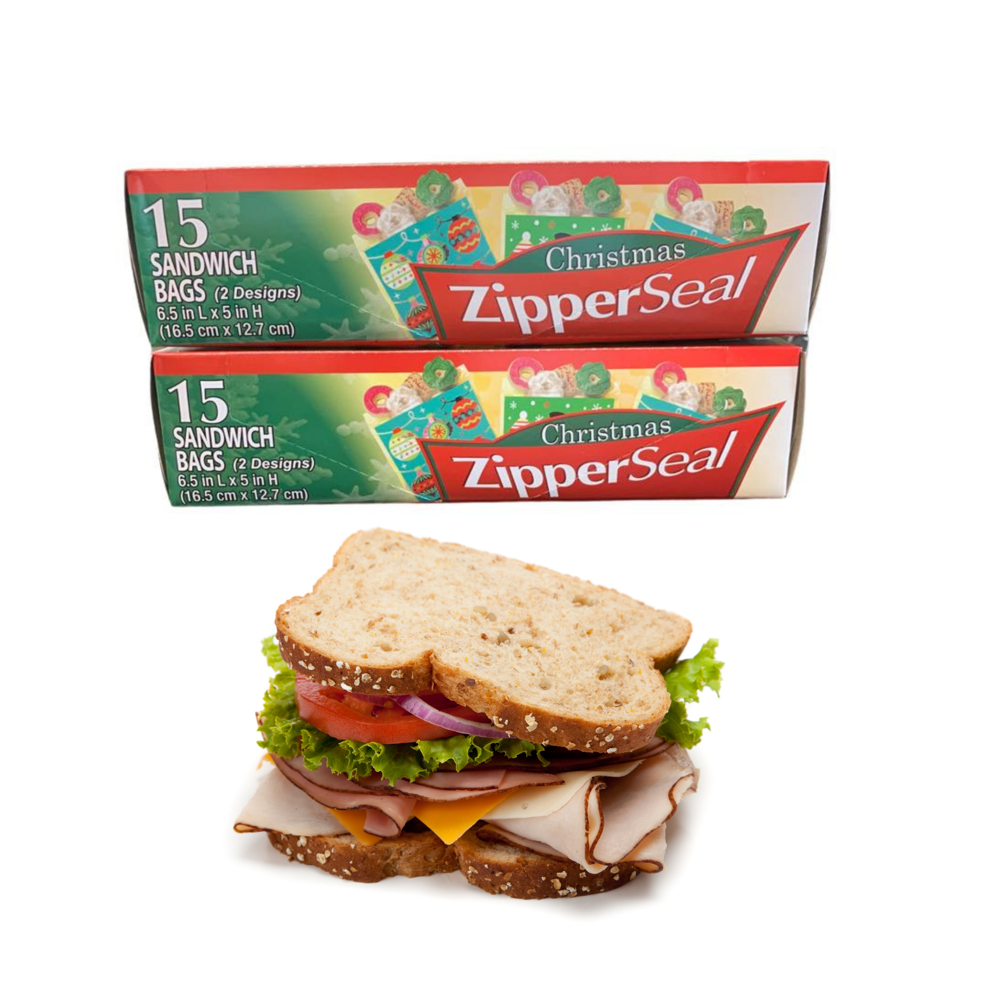 Christmas Zipper Sandwich Bags (Pack of 2, 30 bags total) Size 6.5 x 5