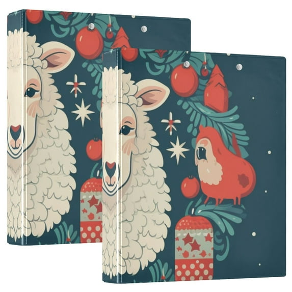 Christmas and Sheep 3 Ring Binders 1.5 inch Hardcover File Folders with Interior Pockets A4 Size Organizer for School Office Hospital Set of 2