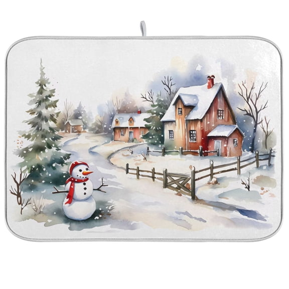 Christmas and Snowman Dish Drying Mat Microfiber Kitchen Mats Large Counter Absorbent Dish Pad Drainer Rack 16"x18"