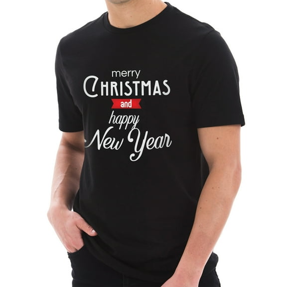 Christmas and a Happy New Year Typography Graphic Design Deluxe Jersey T-Shirt - Black XL