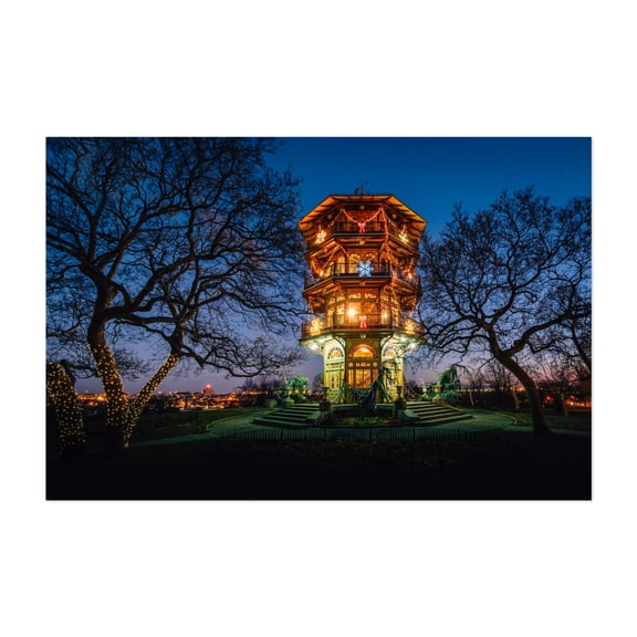 Christmas at the Pagoda - Baltimore Maryland Photography Architecture Night Sky Winter City Scenic Travel Poster Unframed Wall Art Print 4 x 6 inches