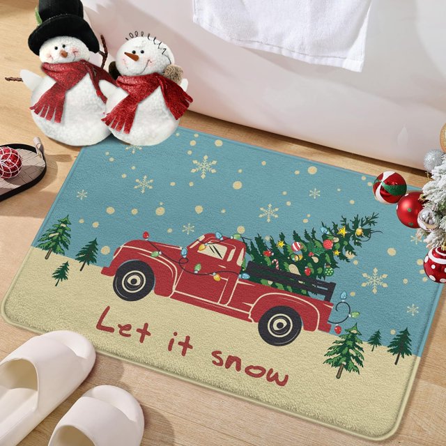 Christmas bath mat, cute bathroom mat, snowflake Christmas truck