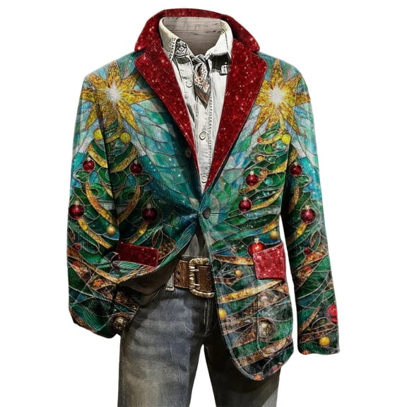 Christmas blazer for men Contemporary Jacket With Notch Lapel Elegant Formal Coat For Christmas Business Attire And