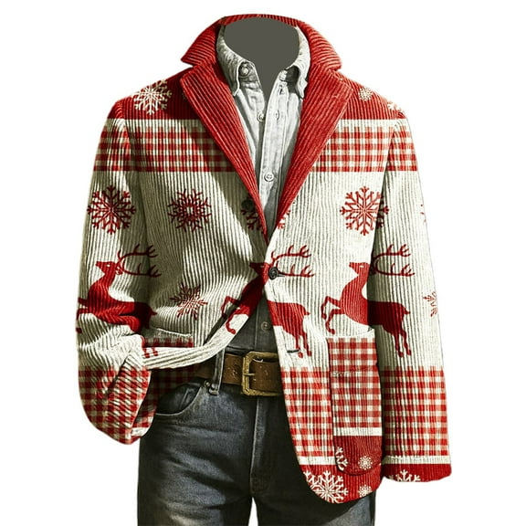 Christmas blazer for men Corduroy Jacket For Holiday Party Formal Dinner Wedding Event Elegant Stand Collar Slim Fit Casual Business Attire
