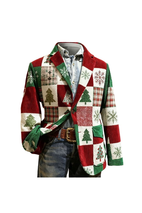 Christmas blazer for men Corduroy Print Holiday Party Jacket For Formal Events And Business Casual Wear