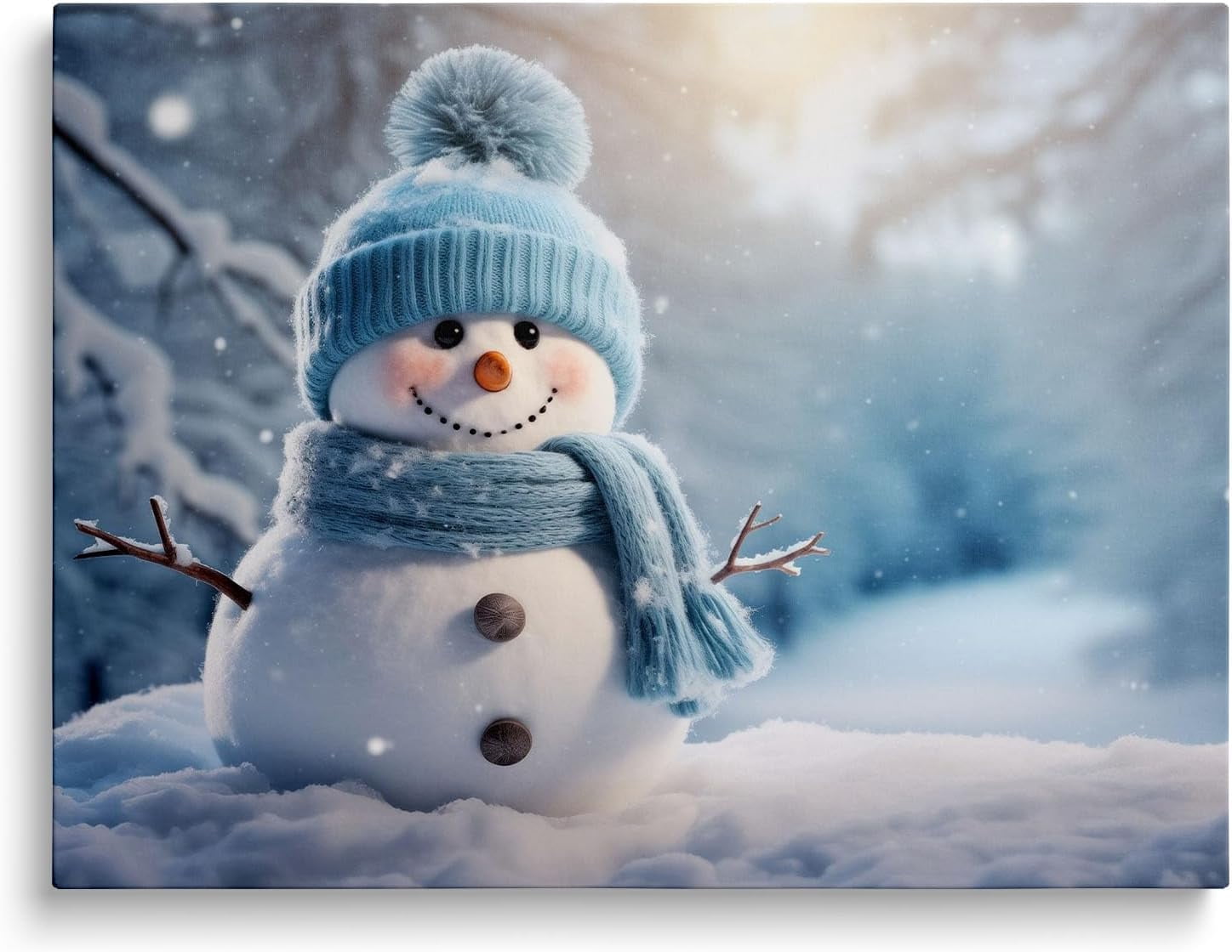 P&L Art Christmas Cute Snowman with Blue Hat and Scarf Print, Canvas, 16x20 in, Multicolor